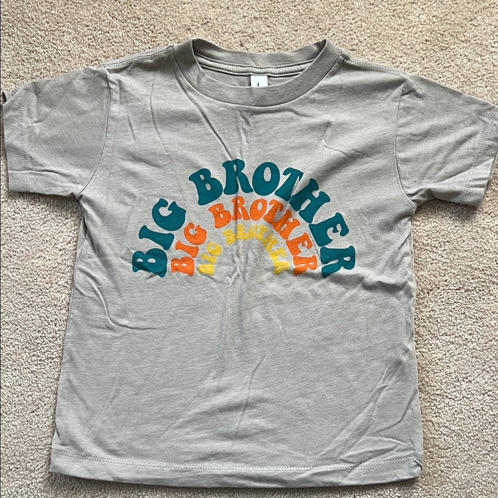 Bella Canvas Gray Tee with Teal, Orange & Yellow 'Big Brother' Graphic